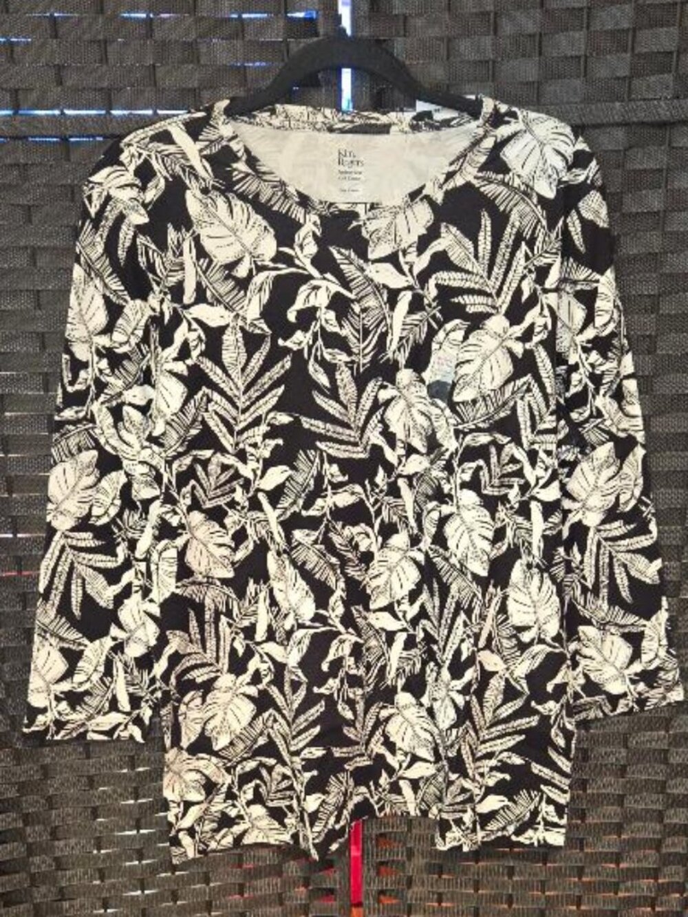 Kim Rogers Black and White Palms Knit Top